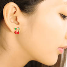 New style  Jewellery Wholesale Fashion Retro Red Korean Style Metal Cherry Stud Earrings for women 2024 - buy cheap