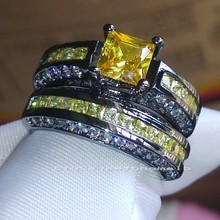 Size 5-10 New Fashion Jewelry Princess Cut Gold AAA CZ Zirconia 10KT Black Gold Filled Party Wedding Women Bridal Ring Set Gift 2024 - buy cheap