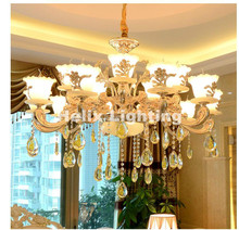 Free Shipping Gold Zinc Alloy Simulated Jade LED Crystal Chandeliers Lighting Fixtures With 6L/8L/10L/12L/15L For Home Lighting 2024 - buy cheap