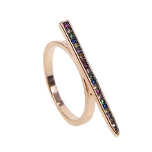 rainbow cz paved long bar stick ring Rose gold color women simple geometric rings 2024 - buy cheap