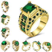 Дизайнерские полые кольца золотого цвета с кристаллами для свадьбы, женское зеленое и красное кольцо, модные обручальные украшения, романтивечерние, Размер 7 2024 - купить недорого