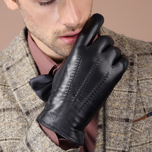 Warm Goatskin Men Black Gloves Touch Screen Genuine Leather Male Mittens Autumn Winter Fashion High Quality Hand Muff H3215 2024 - buy cheap