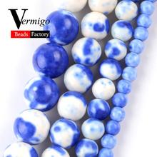Natural Blue White Spots Rain Flower Stone Beads For Jewelry Making DIY Necklace Bracelet Round Loose Spacer Beads 4mm-10mm 15" 2024 - buy cheap