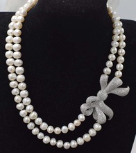 2rows freshwater pearl white near round 8-9mm   necklace 17-18inch FPPJ wholesale beads nature 2024 - buy cheap