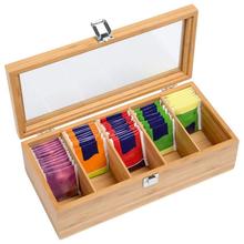 Tea Bag Jewelry Organizer Storage Box Bamboo System 5 Compartments Tea Box Organizer Wood Sugar Packet Container 2024 - buy cheap