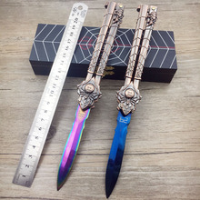 Practice knife in butterfly game rainbow blue color Trainer folding knife butterfly knife game knife dull tool no edge not sharp 2024 - buy cheap