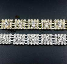Cadena cuadrada de diamantes de imitación para traje, apliques de cristal, adornos dorados y plateados, accesorios para ropa de boda, 15mm, 1 yarda 2024 - compra barato