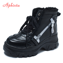 Aphixta botas femininas de plataforma, sapatos de inverno com sola grossa e de cano curto com cadarço, à prova d'água 2024 - compre barato