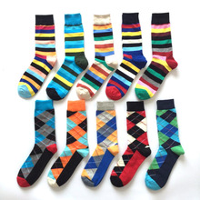 Classic Plaid Striped Socks Men New British Style Colorful Geometry Long Combed Cotton Socks For Business Happy Socks 2024 - buy cheap