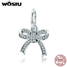 WOSTU Authentic 100% 925 Sterling Silver Bowknot Crystal CZ Pendant fit Original Bracelet Necklace Women Fashion Jewelry CQC775 2024 - buy cheap