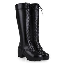 Bota feminina salto grosso ponta redonda, calçado feminino salto alto inverno tamanho grande 34-43 2024 - compre barato