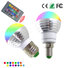 Lâmpada led e14, e27, rgb, 3w, 16 cores, holofote led + 24 teclas, controle remoto ir, AC85-265V iluminação de feriados bombilla led 2024 - compre barato