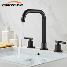 Basin Faucets Brass Polished Black Deck Mounted Square Bathroom Sink Faucets 3 Hole Double Handle Hot And Cold Water Tap XR8243 2024 - buy cheap
