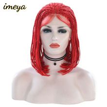 Imeya-Peluca de cabello sintético de fibra de alta temperatura, pelo corto Bob Micro trenzado con malla frontal, Color rojo, para Cosplay 2024 - compra barato