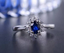 Женское кольцо с натуральным темно-синим сапфиром, серебряное кольцо с натуральным драгоценным камнем, ювелирное украшение для подарка на годовщину, Диана 2024 - купить недорого