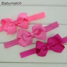 Babymatch 40pcs/lot 3.3'' Grosgrain Ribbon Hair Bows With Elastic Hair bands Solid Boutique Girls Bow Headbands 2024 - buy cheap