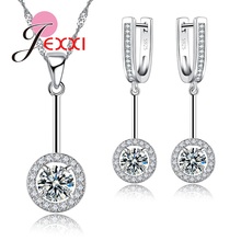 Round CZ Crystal Jewelry Sets For Women Silver Color Earrings/Ring/Necklace/Pendant Set Bridal Accessories 2024 - buy cheap