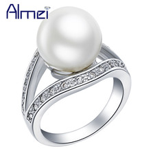 Silver Color Ring CZ Zircon Rings for Women Cubic Plastic Elegant Pearl for Women Wedding Bridal Gift,Anillo de Perla J381 2024 - buy cheap