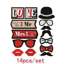 Love Mrs Mr Funny Photo Booth Props DIY Glasses Mustache Happy Photobooth Accessories Wedding Event Party Supplies 2024 - buy cheap