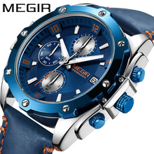MEGIR хронограф мужские часы Relogio Masculino синие кожаные спортивные часы мужские часы водонепроницаемые армейские военные мужские наручные часы 2024 - купить недорого