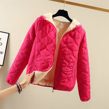 Lã de cordeiro casaco de algodão feminino jaqueta de inverno curto de manga comprida com capuz versão coreana mais veludo grosso algodão jaqueta parkers 2024 - compre barato