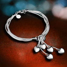 Five Heart Pendant Charms Bracelet Silver plated color Bracelets For Women Fashion Bracelets & Bangles Gift Bileklik Wholesale  2024 - buy cheap