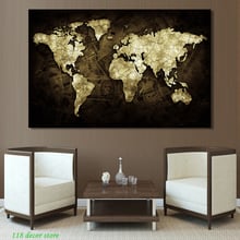 Carteles e impresiones abstractas modernas, cuadro sobre lienzo para pared, mapa decorativo de color dorado-mundo de color, imagen para decoración del hogar y sala de estar 2024 - compra barato