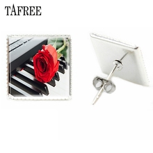 TAFREE Fashion Piano and Music Note Square Stud Earring Women Glass Pattern Stud Earring   Color Earring Party Jewelry KB30 2024 - buy cheap
