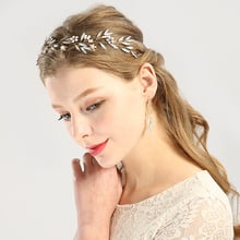 Wedding For Bridal Crystal Pearl Leaf Headband earrings Set Floral Headpiece Headdress for women Jewelry Sets Hair Accessories 2024 - buy cheap