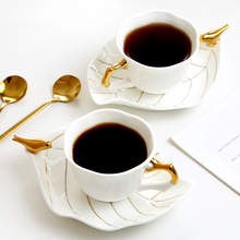 Copo e pires de café europeus de alta qualidade, xícara de café e chá com flor, pires e colher, conjuntos para chá e café 2024 - compre barato