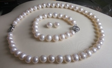 Juego de collar y pendientes de perlas blancas cultivadas en agua dulce, pulsera, 9-10MM 2024 - compra barato