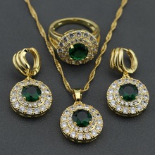 Elegant Women Green Zircon White Crystal  Jewelry Set Earrings Necklace Pendant Ring Size Free Gift Box KT39 2024 - buy cheap
