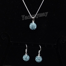 Rhinestone Jewellery Set Lake Blue Disco Ball Pendant Earrings And Necklace For Women 10 Sets Wholesale 2024 - buy cheap