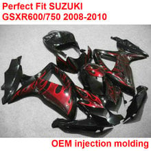 For Suzuki injection molding fairings GSXR600 2008 2009 2010 red flames black fairing kit GSXR750 08 09 10 NB90 2024 - buy cheap