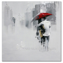 Artist Handmade High Quality Grey Silver Art Oil Painting on Canvas Abstract Oil Painting Lover Under Red Unbrella Oil Painting 2024 - buy cheap
