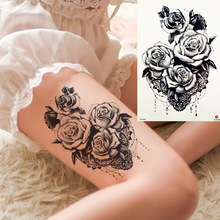 Временные татуировки FANRUI Rose Lower Blossom с кулоном из кружева пиона, резные поддельные татуировки, боди арт, грудь, черные татуировки, водонепроницаемые 2024 - купить недорого