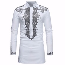 Рубашка Dashiki в африканском стиле для мужчин, Новинка весна-осень 2020, рубашка с воротником-стойкой и длинным рукавом, мужская повседневная африканская одежда, рубашки для мужчин 2024 - купить недорого