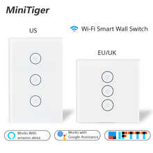 Interruptor inteligente de pared con Wifi, Panel de cristal con Control remoto por aplicación móvil, funciona con Amazon, Alexa, Google Home, EE. UU., UE, Reino Unido 2024 - compra barato