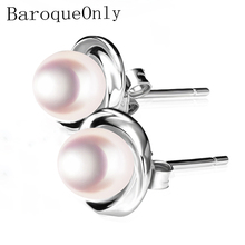 BaroqueOnly 100% Genuine Brand Pearl Jewelry Natural Pearl Earrings for Women and Girls 925 Sterling Silver Stud Earring Gift 2024 - buy cheap