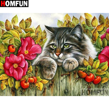 Homfun quadrado completo/broca redonda 5d diy pintura diamante "flor do gato" bordado ponto cruz 5d decoração de casa a07816 2024 - compre barato