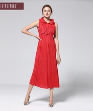 HOT SELLING Miyake  fold  sleeveless fashion upon turn-down collar solid  A-Line long dress  IN STOCK 2024 - buy cheap