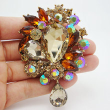 3.15 "vintage marrom cristal strass flor gota ouro tom broche pino pingente 2024 - compre barato