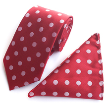 8cm Men Formal Necktie Pocket Square Set Red with Pink Big Dots 2024 - buy cheap