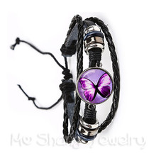 New Beautiful Purple Butterfly Bracelet Art Picture 20mm Glass Cabochon Dome Black/Brown 2 Color Leather Cords Adjustable Bangle 2024 - buy cheap