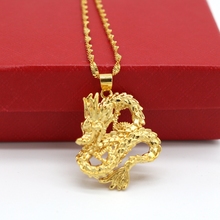 Cadena con colgante de patrón de dragón para hombre y mujer, collar con colgante de oro amarillo vivo lleno de color sólido, regalo 2024 - compra barato