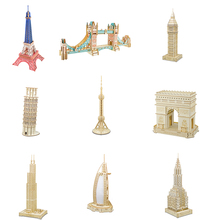 Laser Cutting Construction Wood 3D Puzzle Eiffel London Bridge Tower of Pisa Dubai Himeji Castle Model Adult Kid Educational Toy 2024 - compre barato