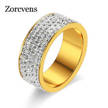 Zorcvens ouro & prata cor de aço inoxidável casamento jóias 5 linhas cz pedra moda anel de noivado para a mulher 2024 - compre barato