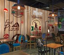 Rollo de papel tapiz de restaurante de Pizza de comida rápida europea para Bar, Mural de pared de fondo de estilo de madera, decoración artística de pared 2024 - compra barato