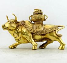 6,4 "China cobre puro bronce feng shui vaca Treasure Bowl vaca yuanbao moneda estatua 2024 - compra barato