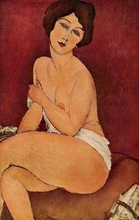 Pintura al óleo con marco para mujer, Retrato pintado a mano de alta calidad, desnuda sentado en un diván, Amedeo Modigliani, a la venta en línea 2024 - compra barato